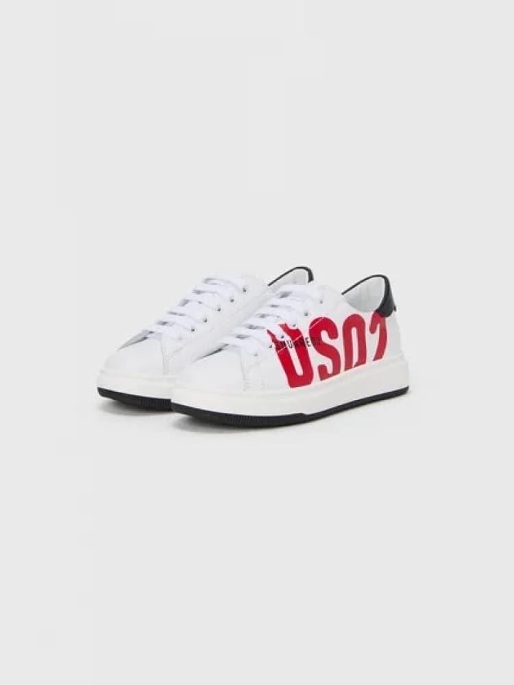 Dsquared sneakers junior in pelle bianca con logo in contrasto Bambino