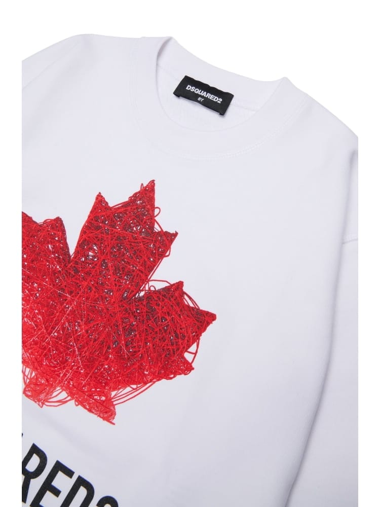 Dsquared felpa kids/junior girocollo con logo in cotone bianco Bambino