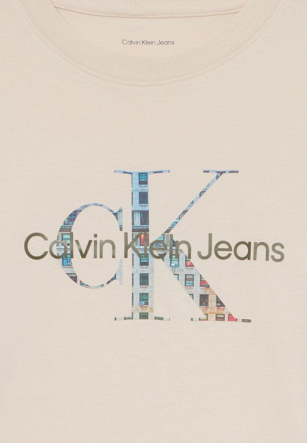 Calvin Klein t-Shirt Panna Bambino In Cotone Girocollo Sportivo AI25