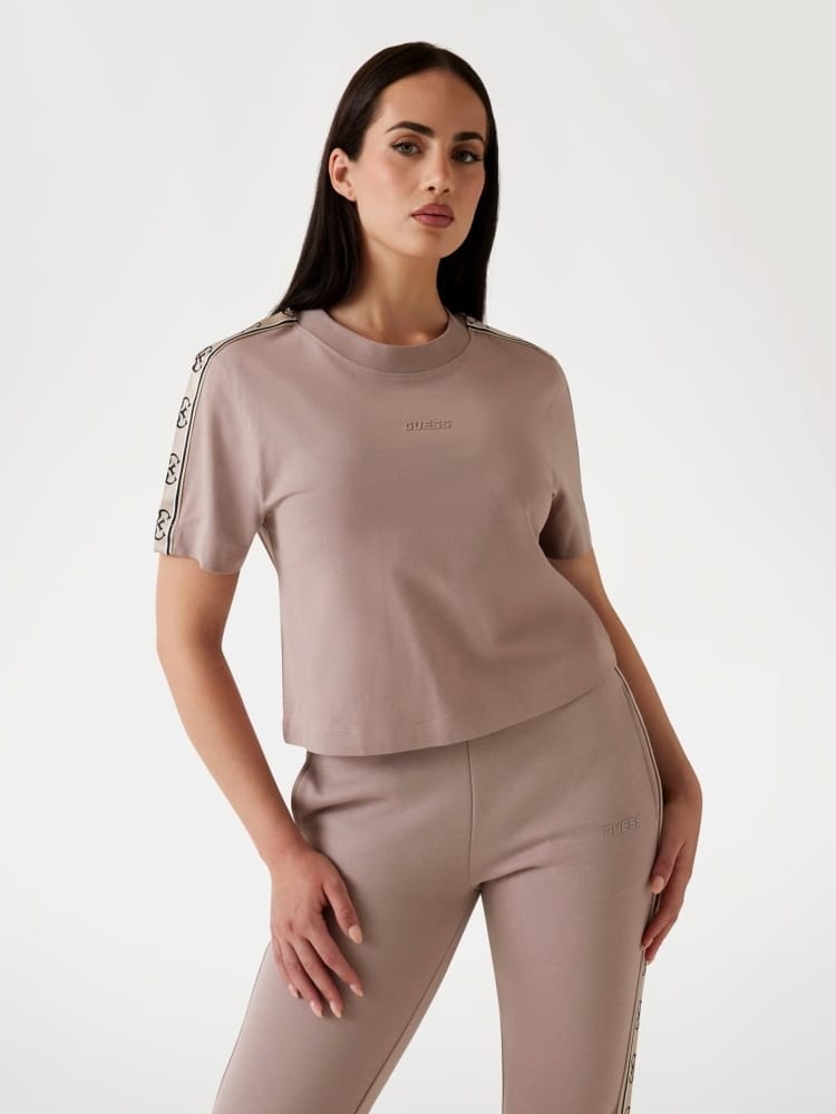 Guess tshirt beige donna banda con logo