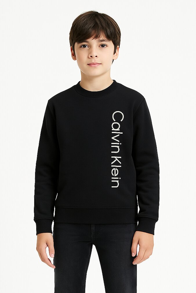 Calvin Klein Felpa Bambino – Nera Cotone 100% con Logo Laterale