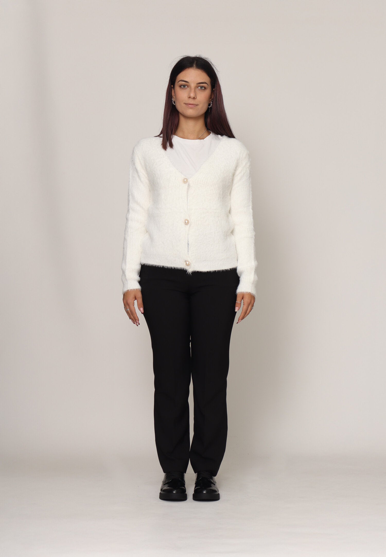 Monte Cervino Cardigan Lana Panna Donna In Lana Con Bottoni Elegante AI25