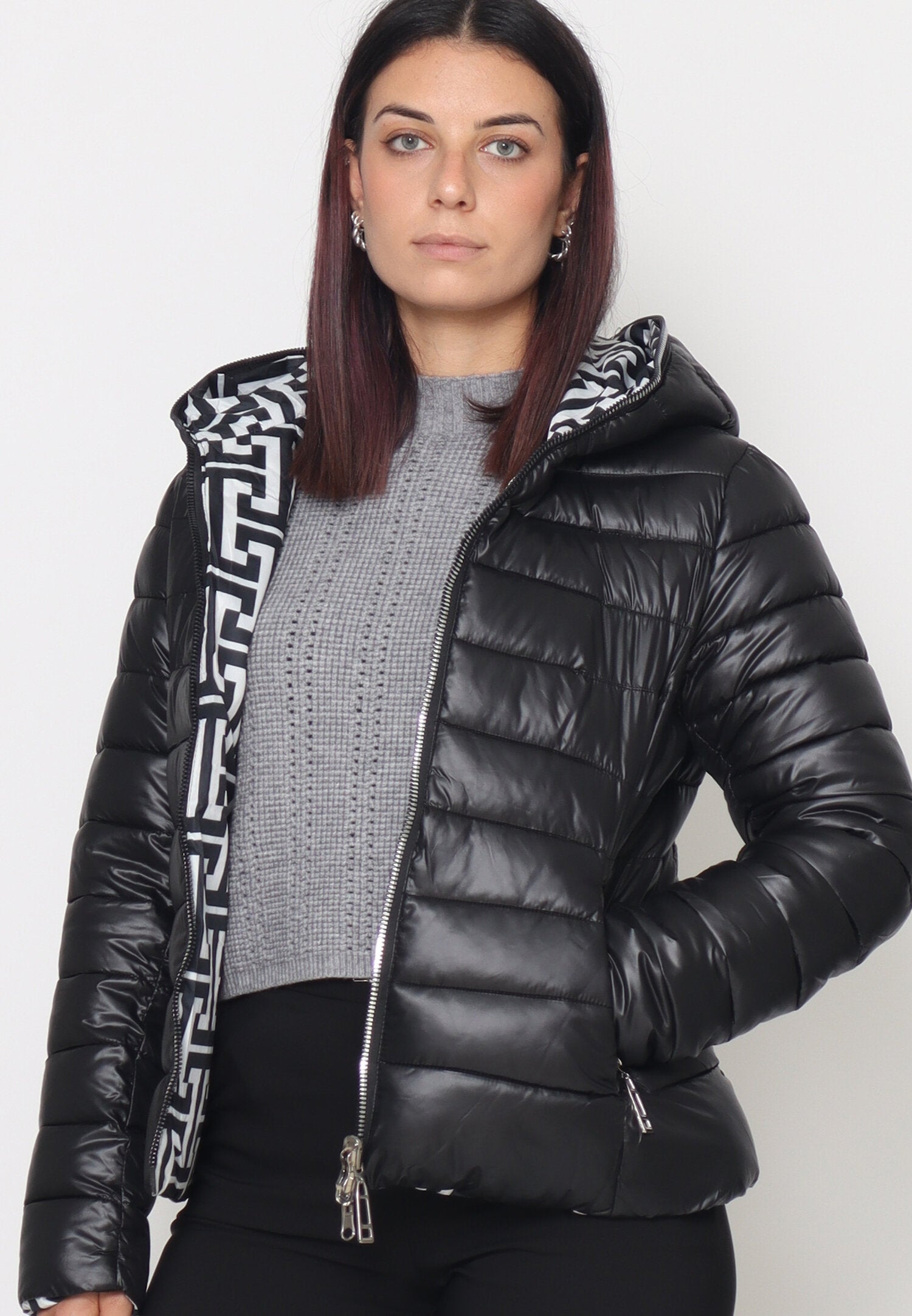 Monte Cervino Giubbotto Nero Donna In Nylon Con Cappuccio Mezza Stagione AI25