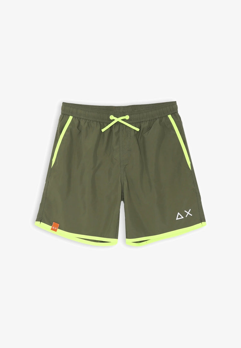 Sun68 military green costume with neon lime edges and printed AX logo - DARK MILITARY GREEN | CammarataMode
