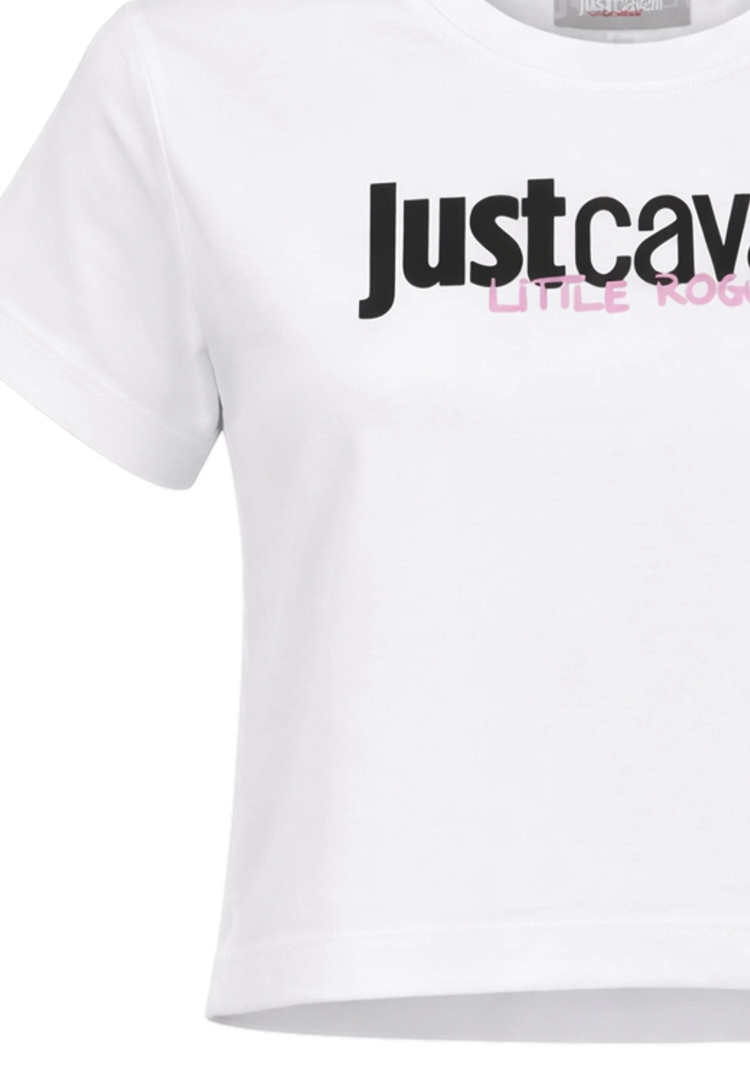 Just Cavalli Tshirt Bianca Logo Centrale Bambina Modello Crop - JGP26041TS_