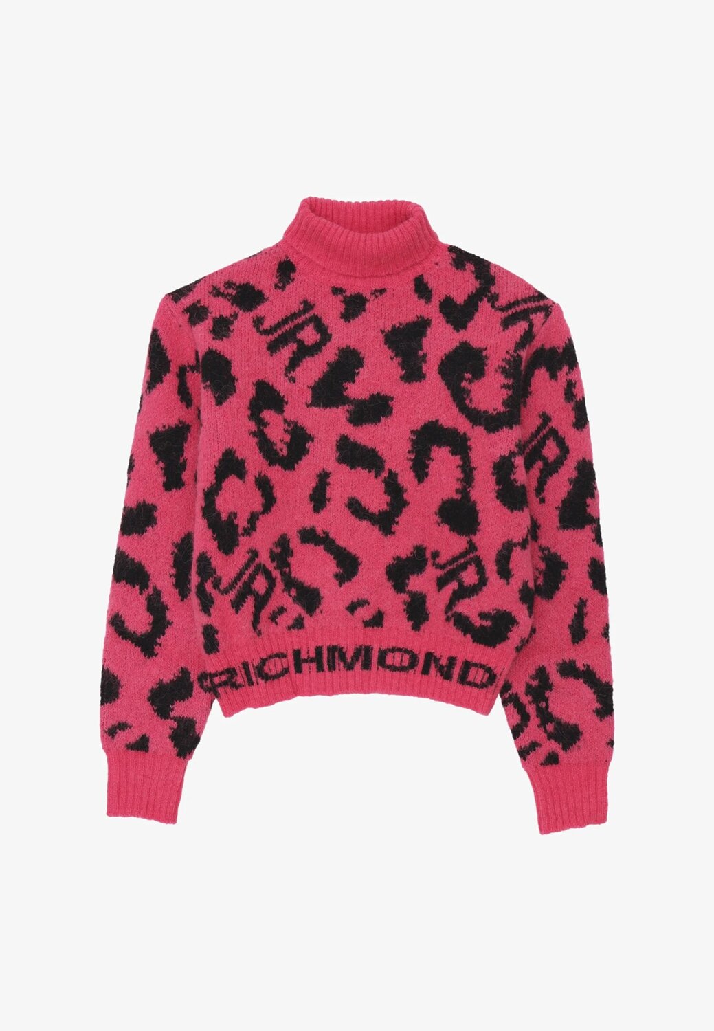John Richmond Maglione Bambina Rosa Animalier – Lana e Alpaca con Logo JR