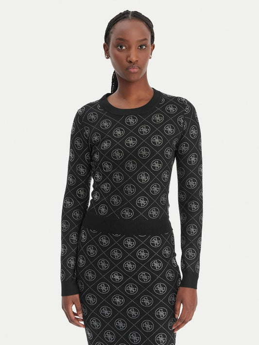 Guess maglia nera donna logo all over