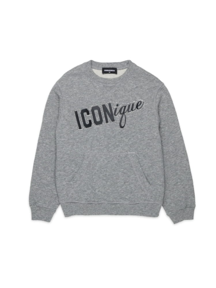 Dsquared felpa kids/junior girocollo grigio con logo applicato Bambino