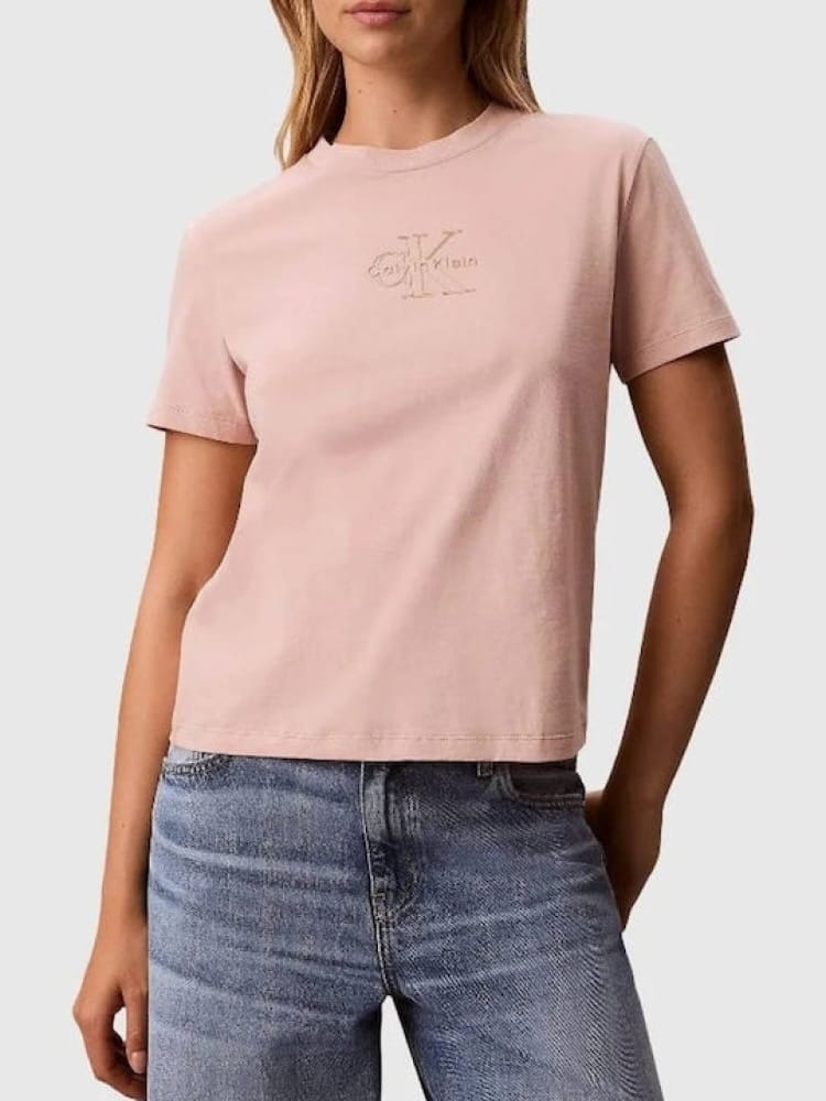 Calvin Klein tshirt rosa donna logo sul davanti