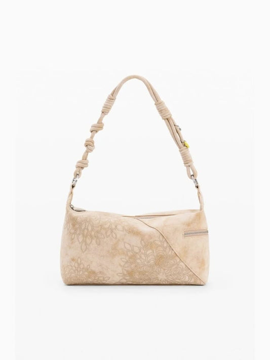 Desigual borsa a spalla sierra in ecopelle beige chiaro con ricamo