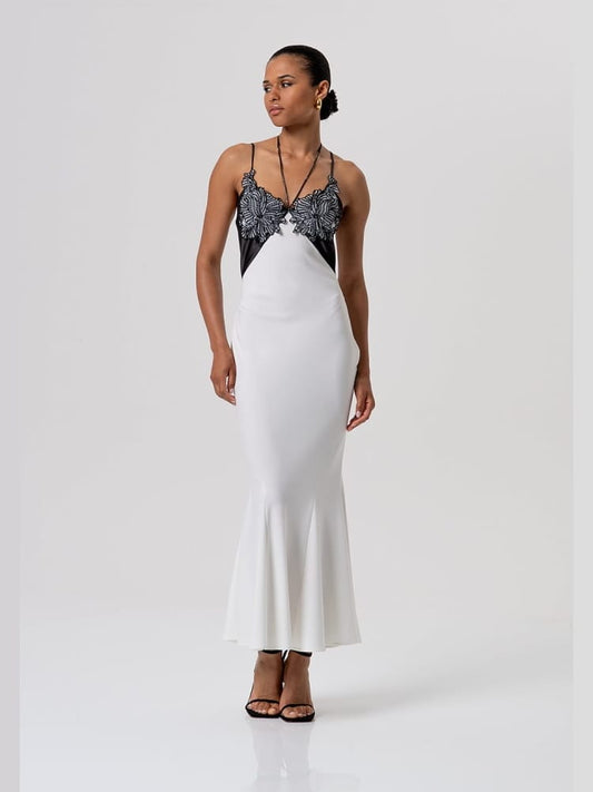 Fracomina abito lungo senza maniche top con patch floreale e gonna a sirena