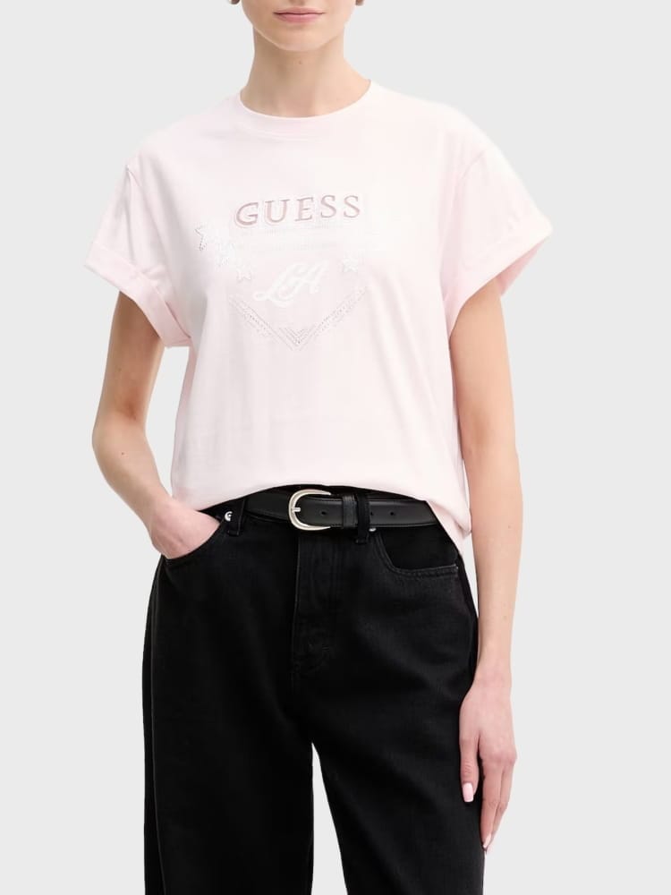 Guess tshirt rosa donna con logo