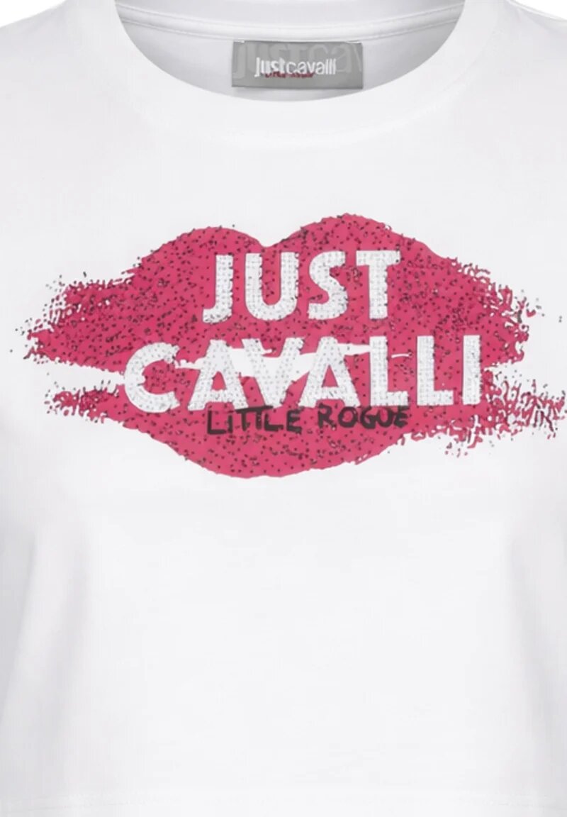 Just Cavalli Tshirt Bianca Logo Bacio Bambina Modello Crop - JGP26031TS_