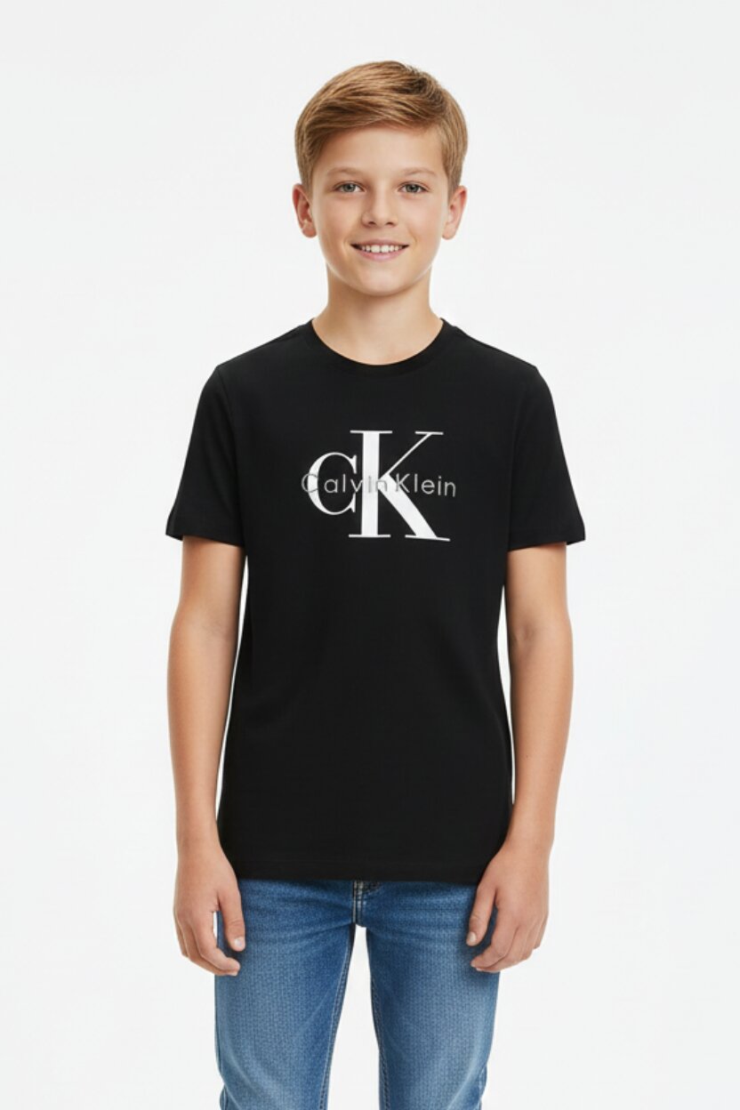 Calvin Klein Tshirt Nera Bambino In Jersey Maniche Corte Sportivo PE26