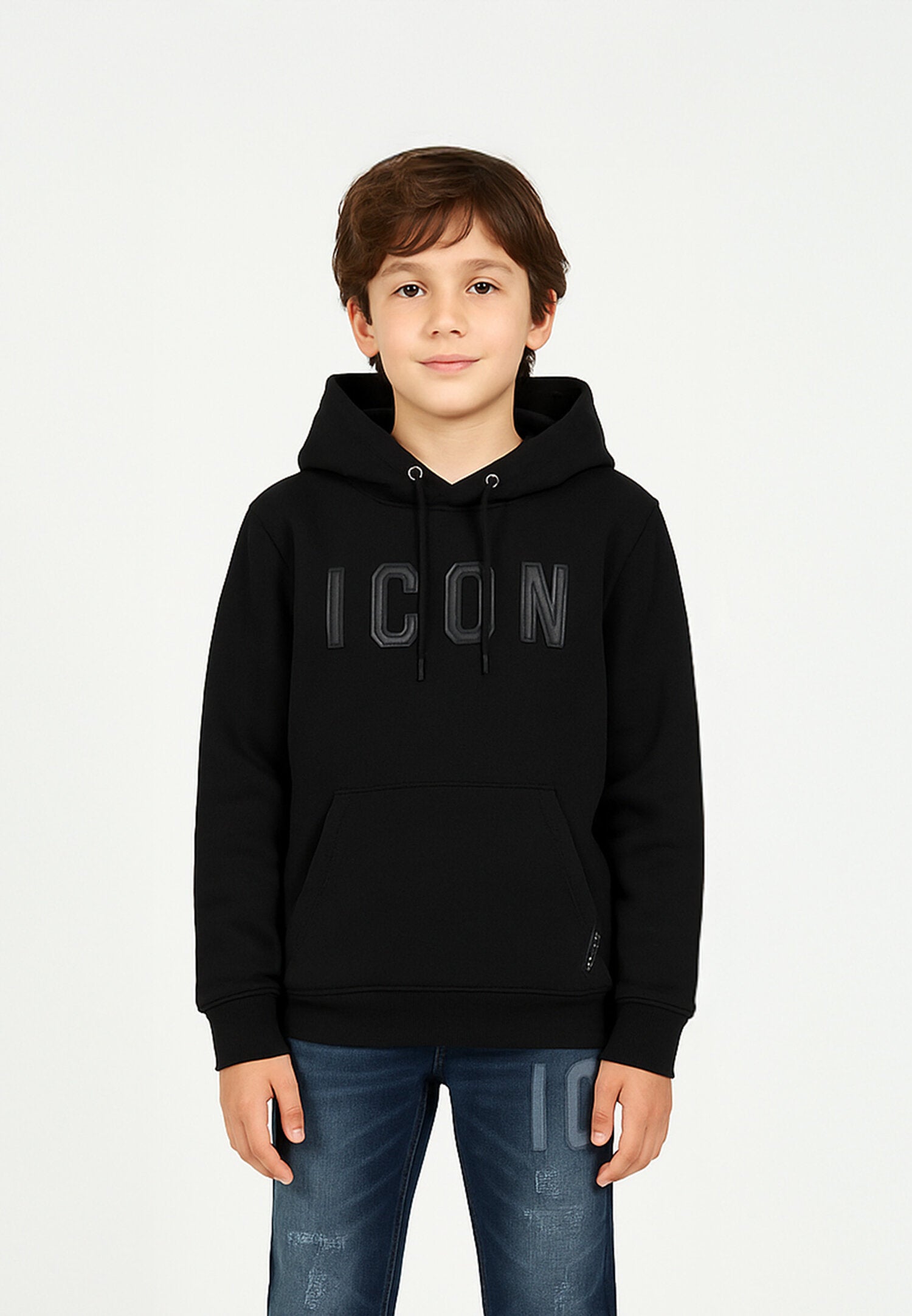 Icon Felpa Nero Bambino In Cotone Con Cappuccio Passeggio AI25