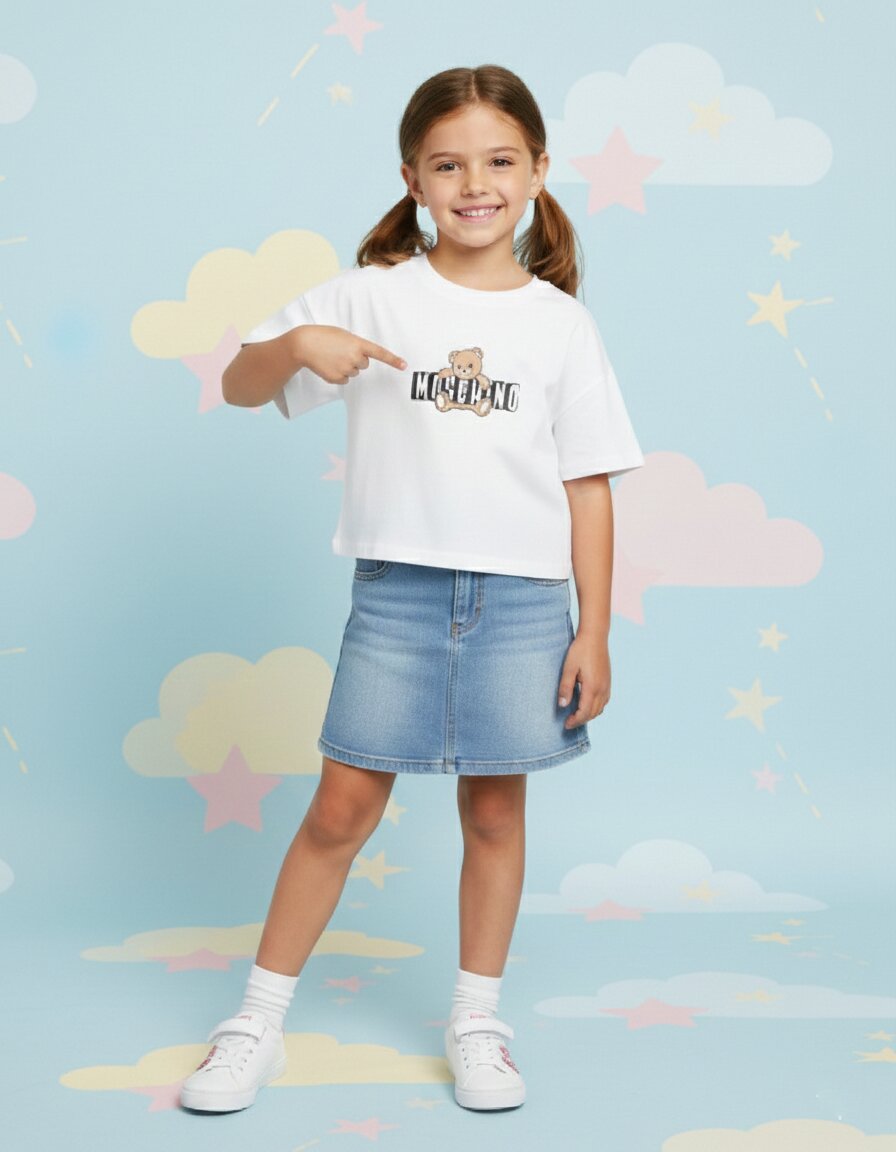 Moschino Rshirt Bianca Bambina Girocollo Estivo In Cotone 15523135357311_