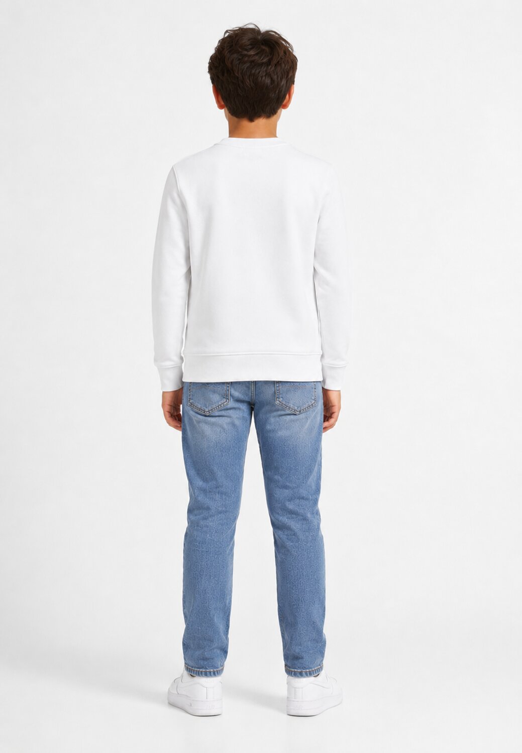 Calvin Klein Felpa Bianca Con Logo Ricamato Centrale Bambino LVCKTJB43BYAF_