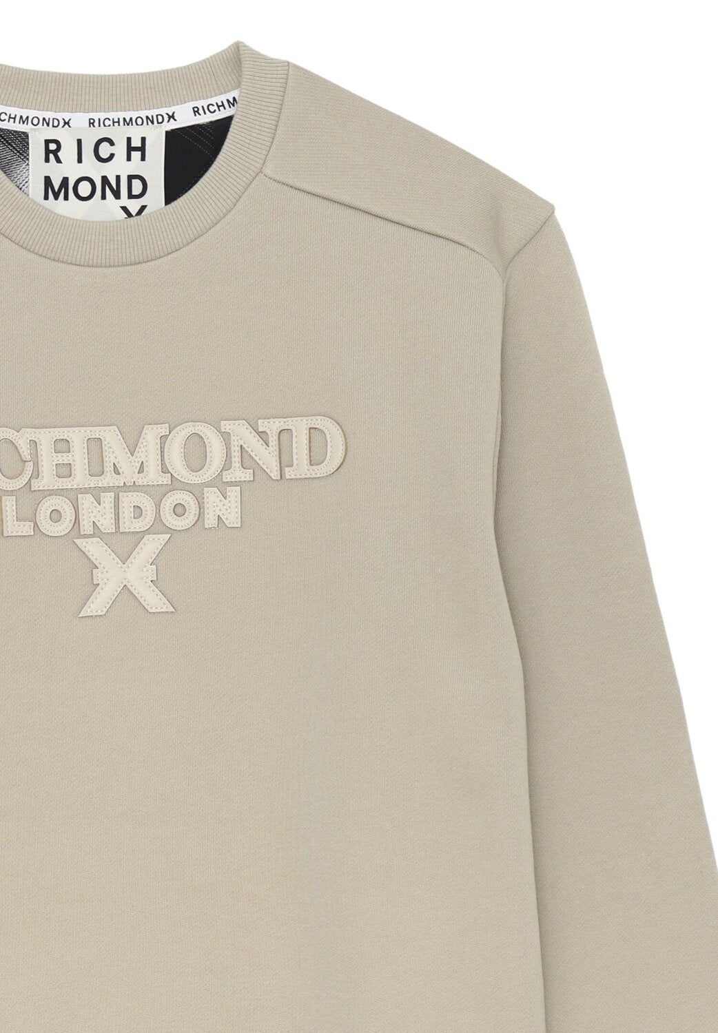 John Richmond felpa uomo girocollo beige cotone logo tono su tono