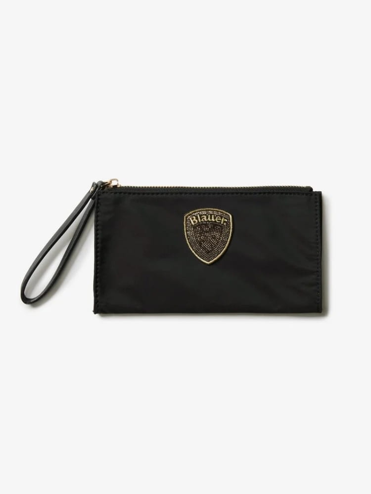 Blauer pochette donna in tessuto tecnico zoe01 nero con logo strass