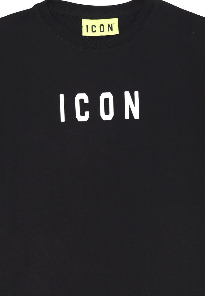 ICON black t-shirt for children 12 months 4 years cotton white print - BLACK | CammarataMode
