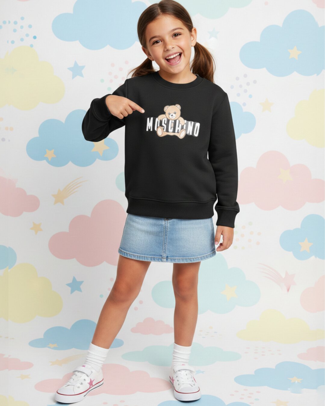 Moschino Felpa Nera Bambina Girocollo Primaverile In Cotone 15521620230527_