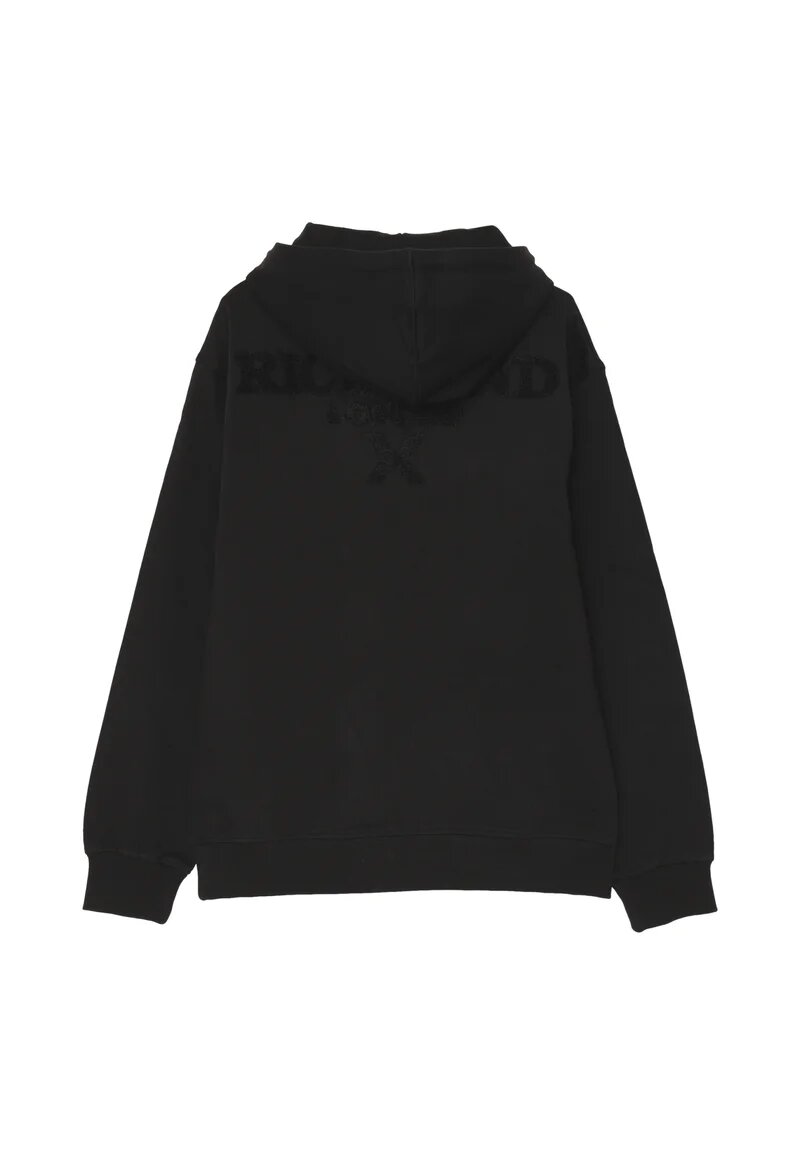 John Richmond Felpa Nera Uomo In Cotone Con Cappuccio Sportivo AI25