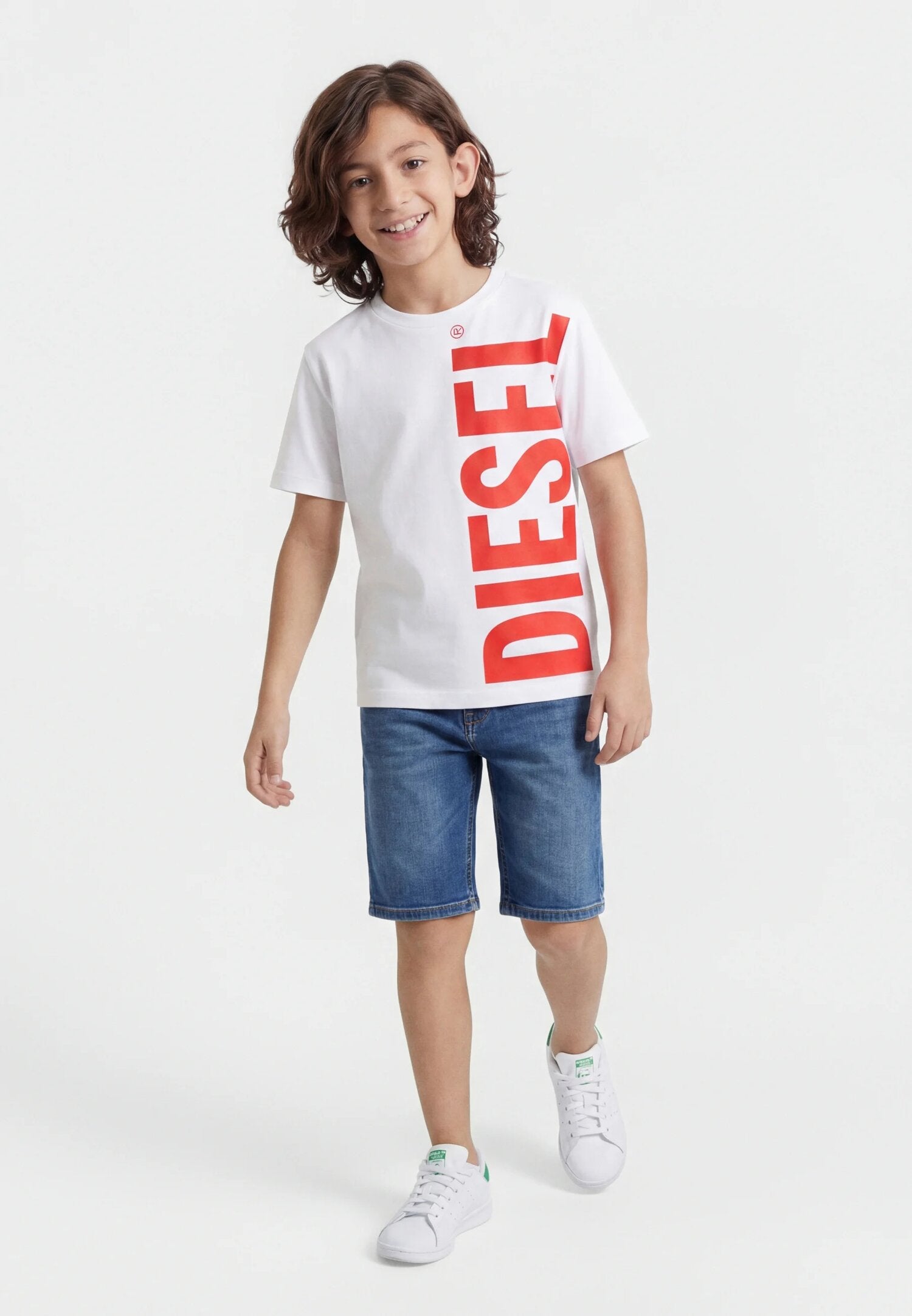 Diesel Tshirt Bianca Con Logo Verticale Grande Bambino MTOMS_