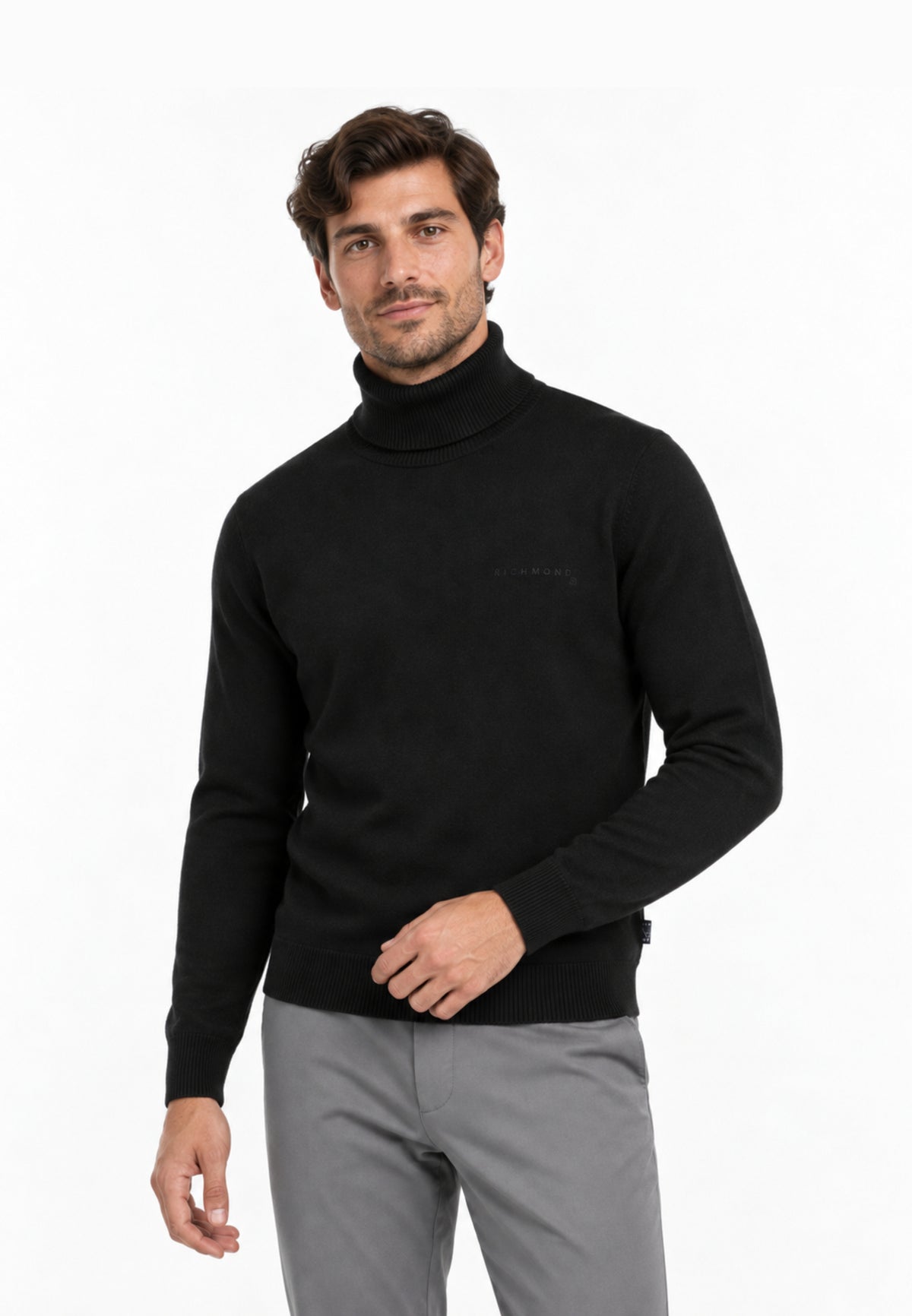 John Richmond LUPETTO NERO SAGOMATO CON LOGO RICAMATO Uomo UMA26168LU.NE_