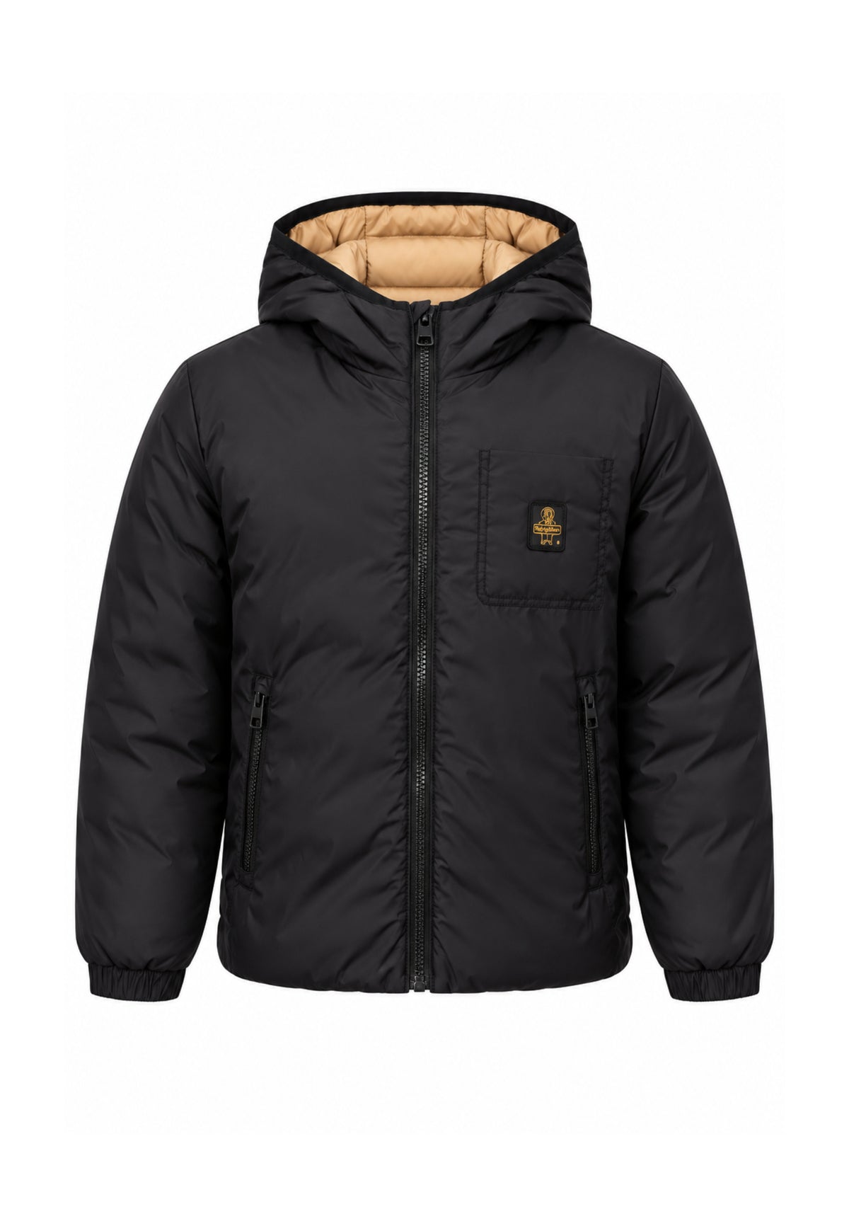 REFRIGIWEAR GIUBBOTTO NERO E BEIGE REVERSIBILE CON CAPPUCCIO Bambini e ragazzi R2155CW26.NE_