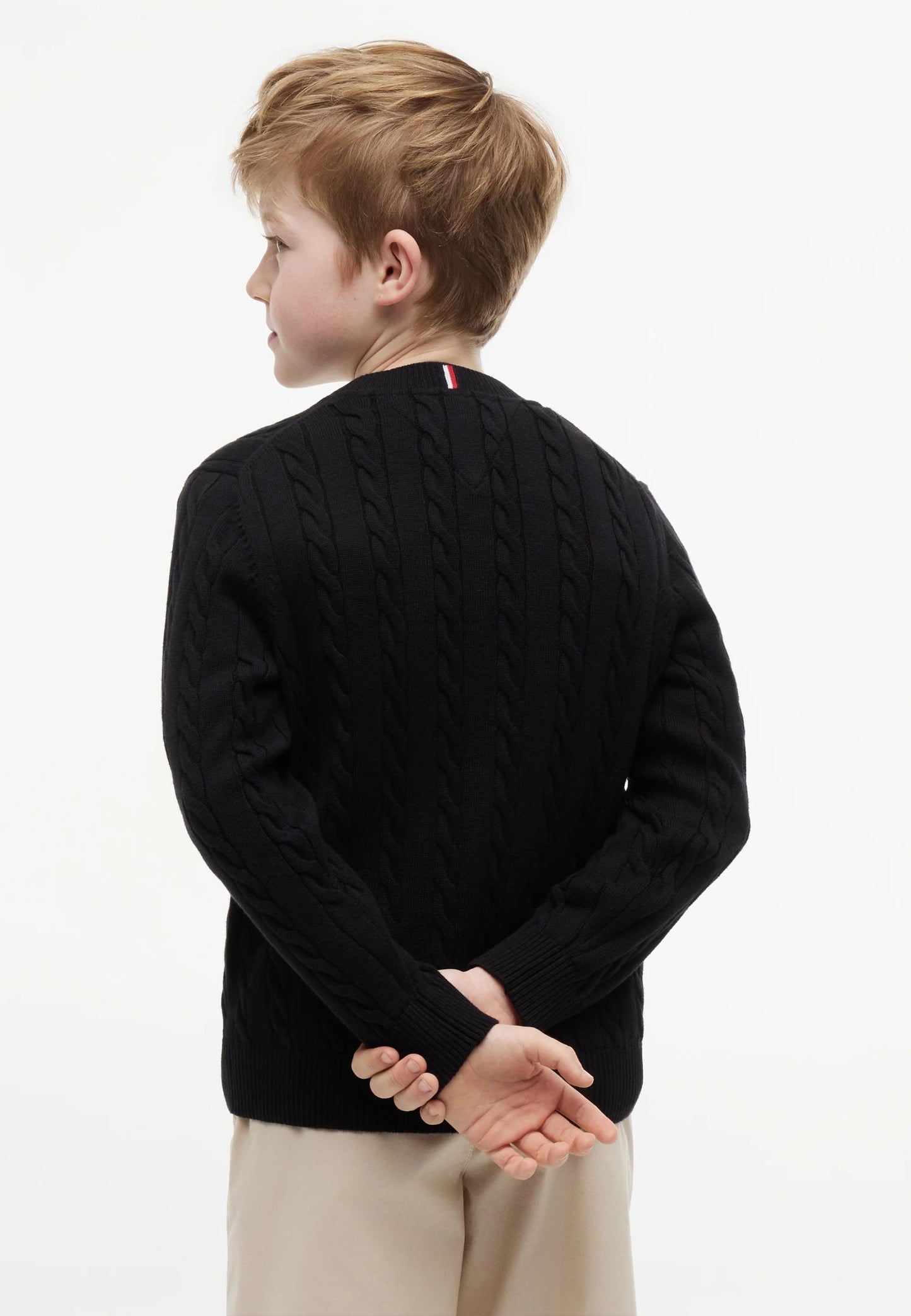 TOMMY HILFIGER maglione nero intrecciato logo piccolo Bambini e ragazzi KB0KB09753BDS_