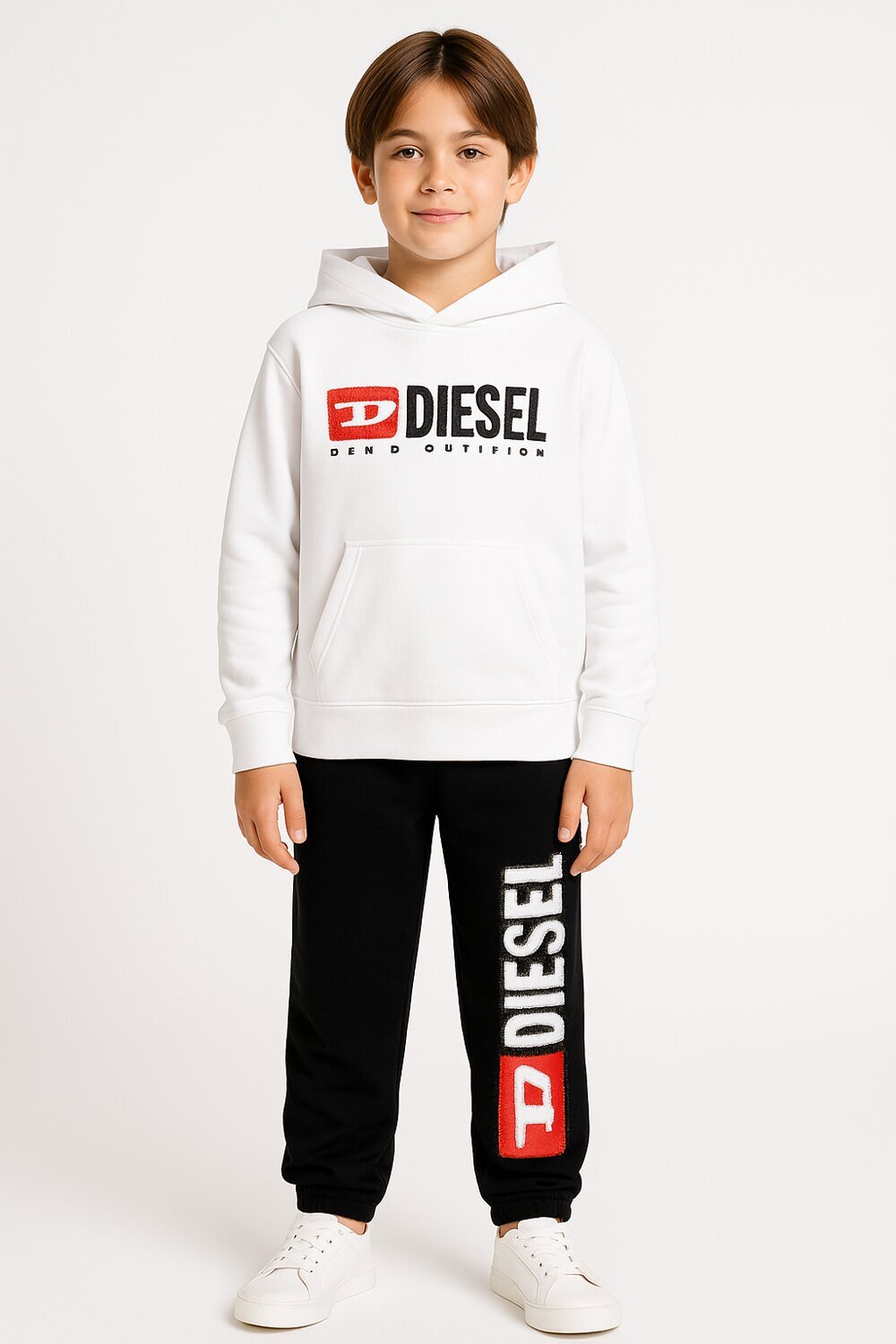 Diesel felpa bambino ragazzo bianca con cappuccio logo stampato