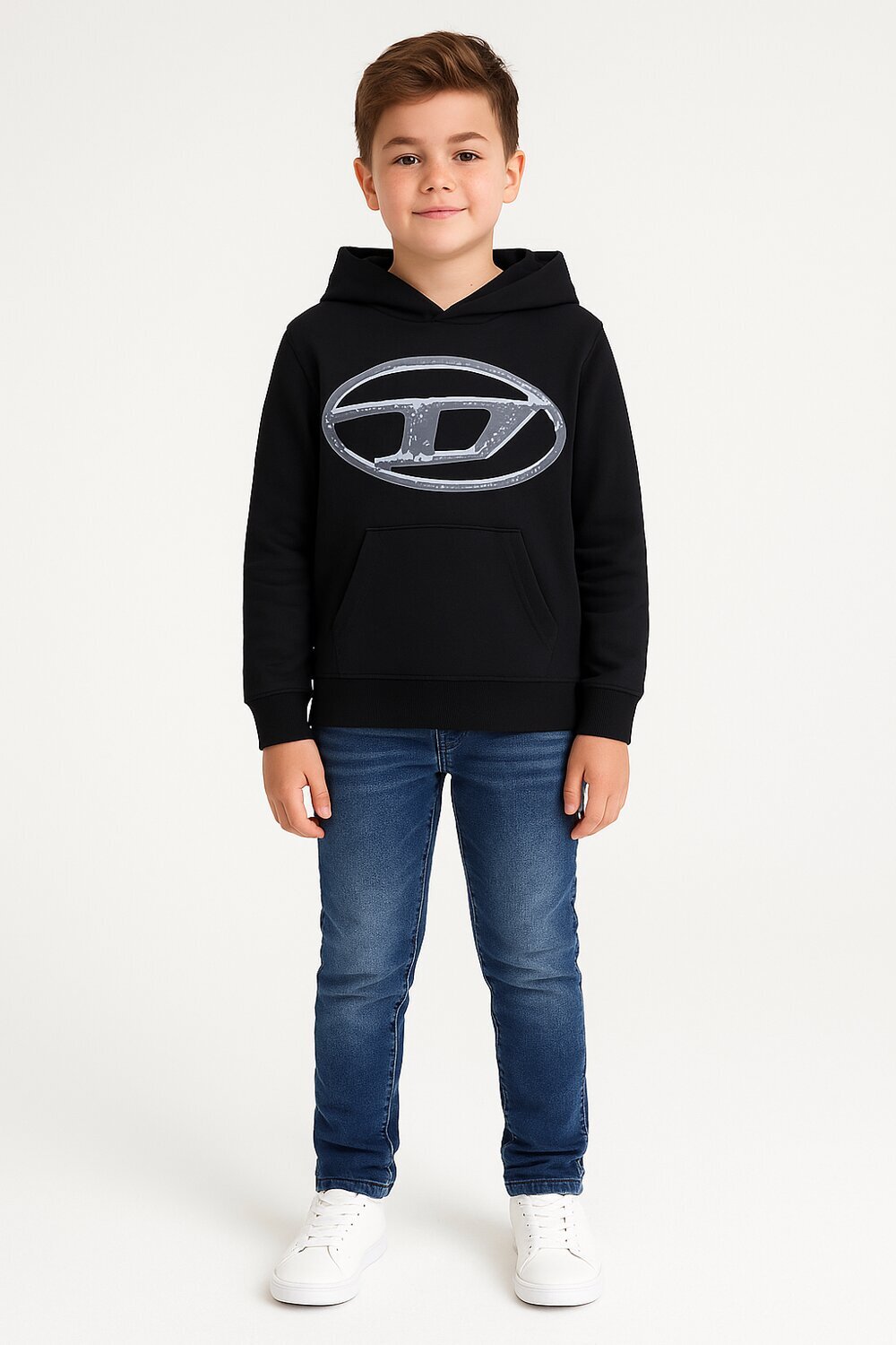 Diesel felpa bambino ragazzo nera con cappuccio cotone logo maxi