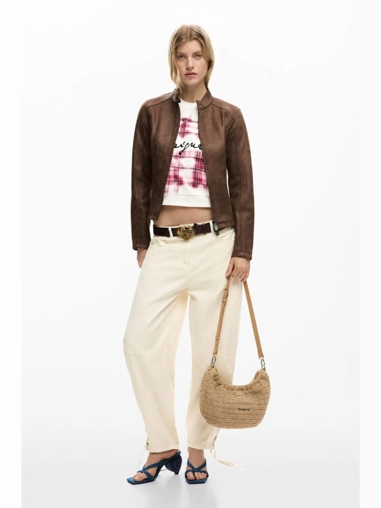 Desigual borsa in raffia waverly beige chiaro