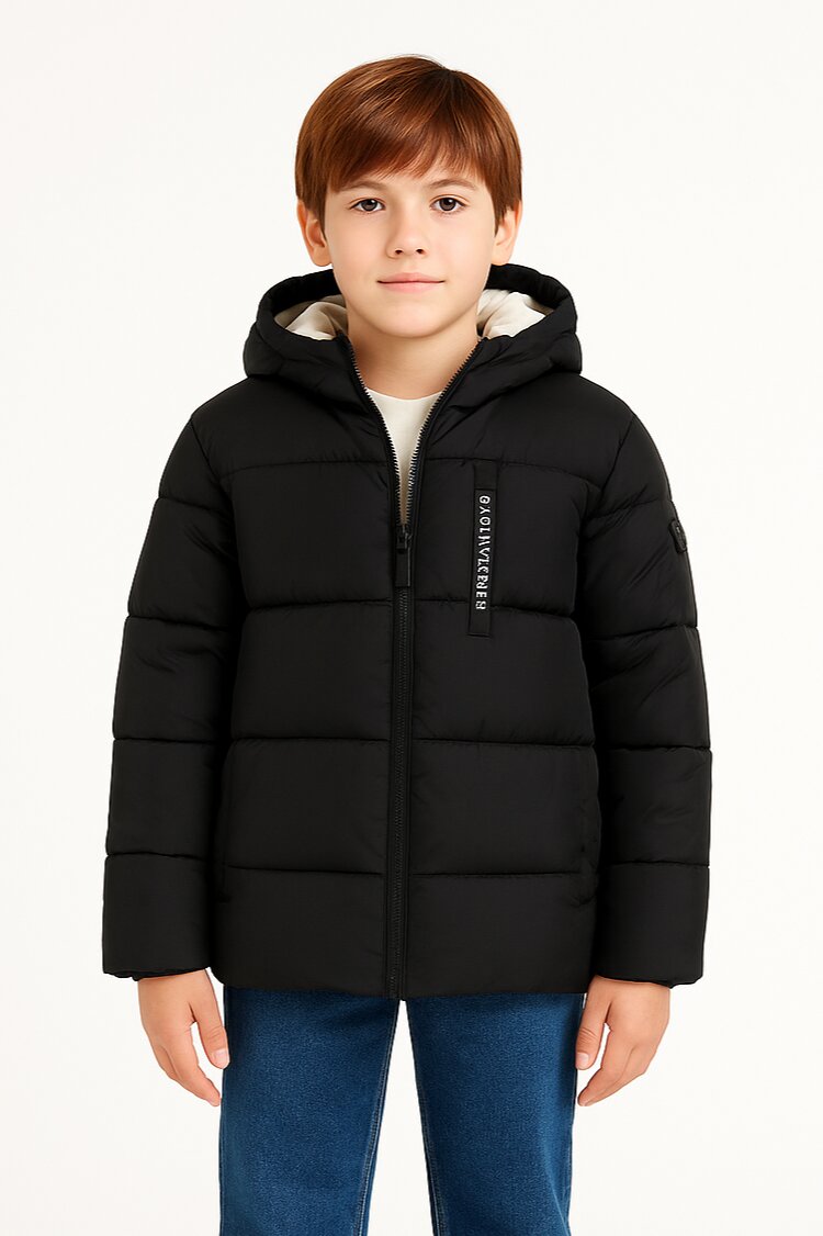 Calvin Klein Giubbotto Nero Bambino In Nylon Con Cappuccio Invernale AI25