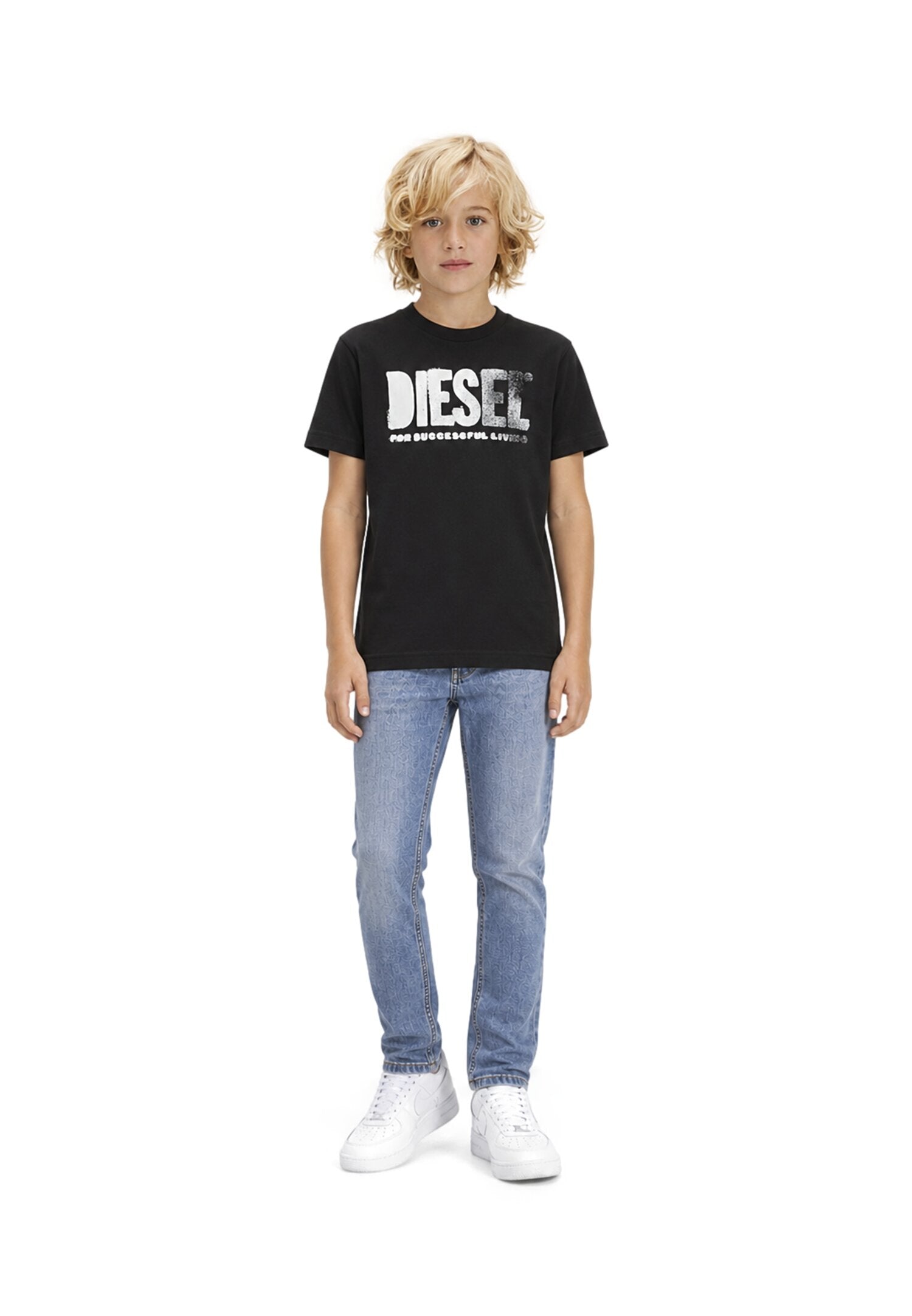 Diesel Tshirt Nera Bambino In Jersey Maniche Corte Sportivo PE26