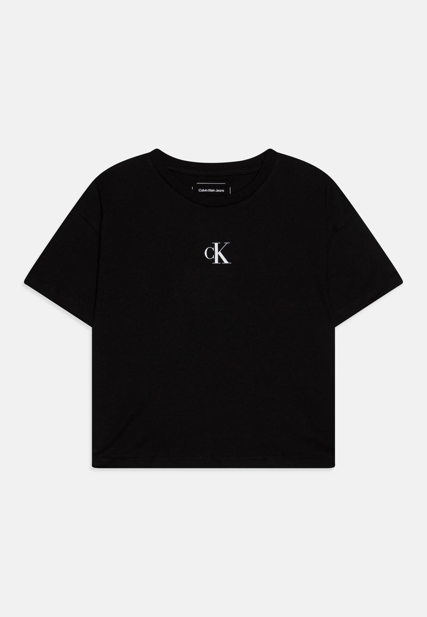 Calvin Klein Tshirt Nera Bambina In Cotone Corta Passeggio PE26