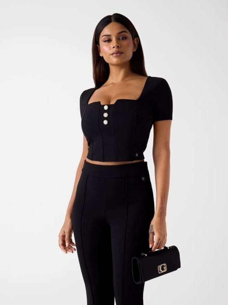 Guess tshirt nera donna bottoni gioiello