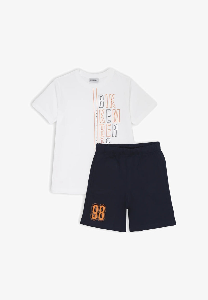 Bikkembergs set bambino t-shirt off white e shorts blu con stampa 98 - BIANCO | CammarataMode