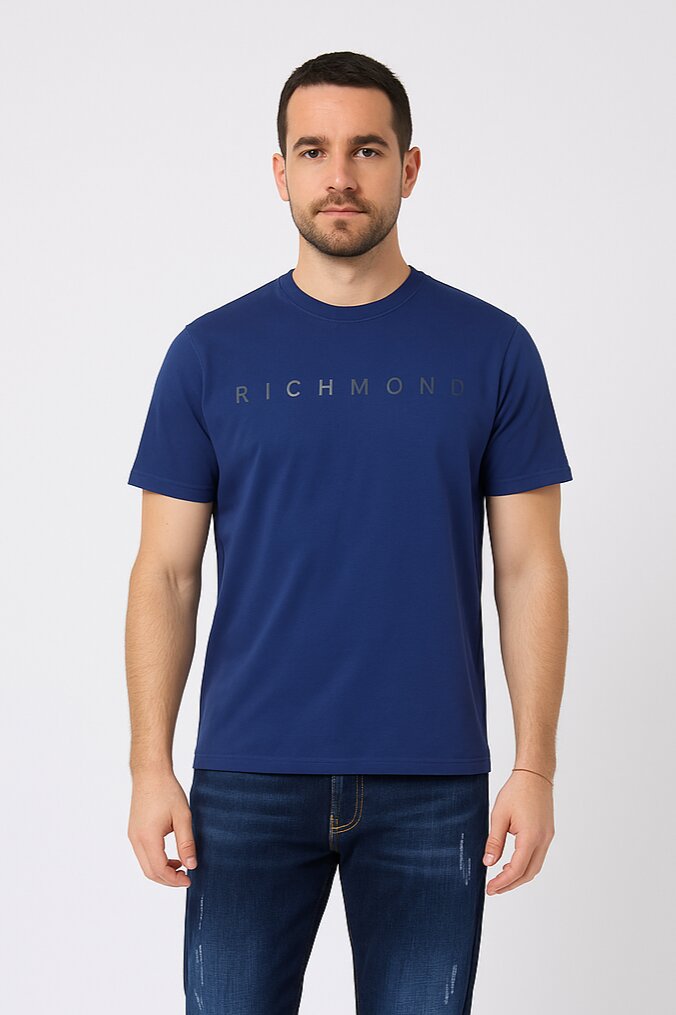 John Richmond t-shirt uomo blu in cotone con stampa logo - BLU | CammarataMode