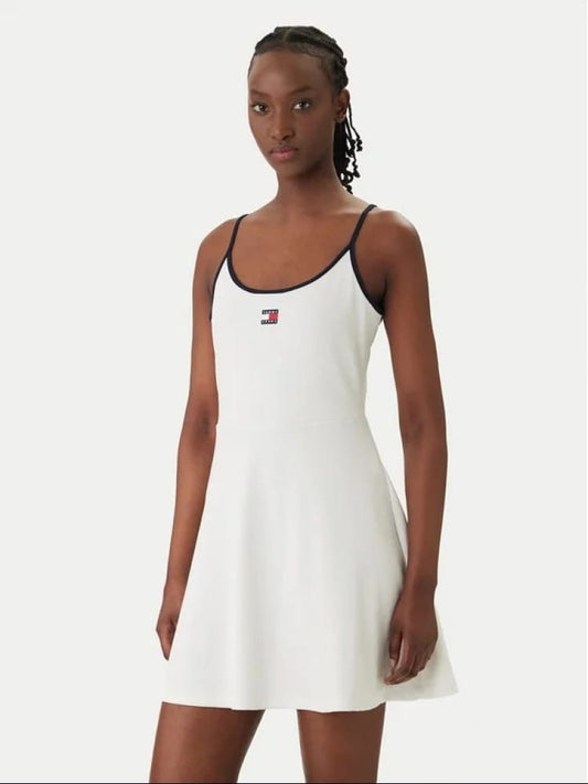 Tommy Jeans abito bianco donna mini logo sul petto