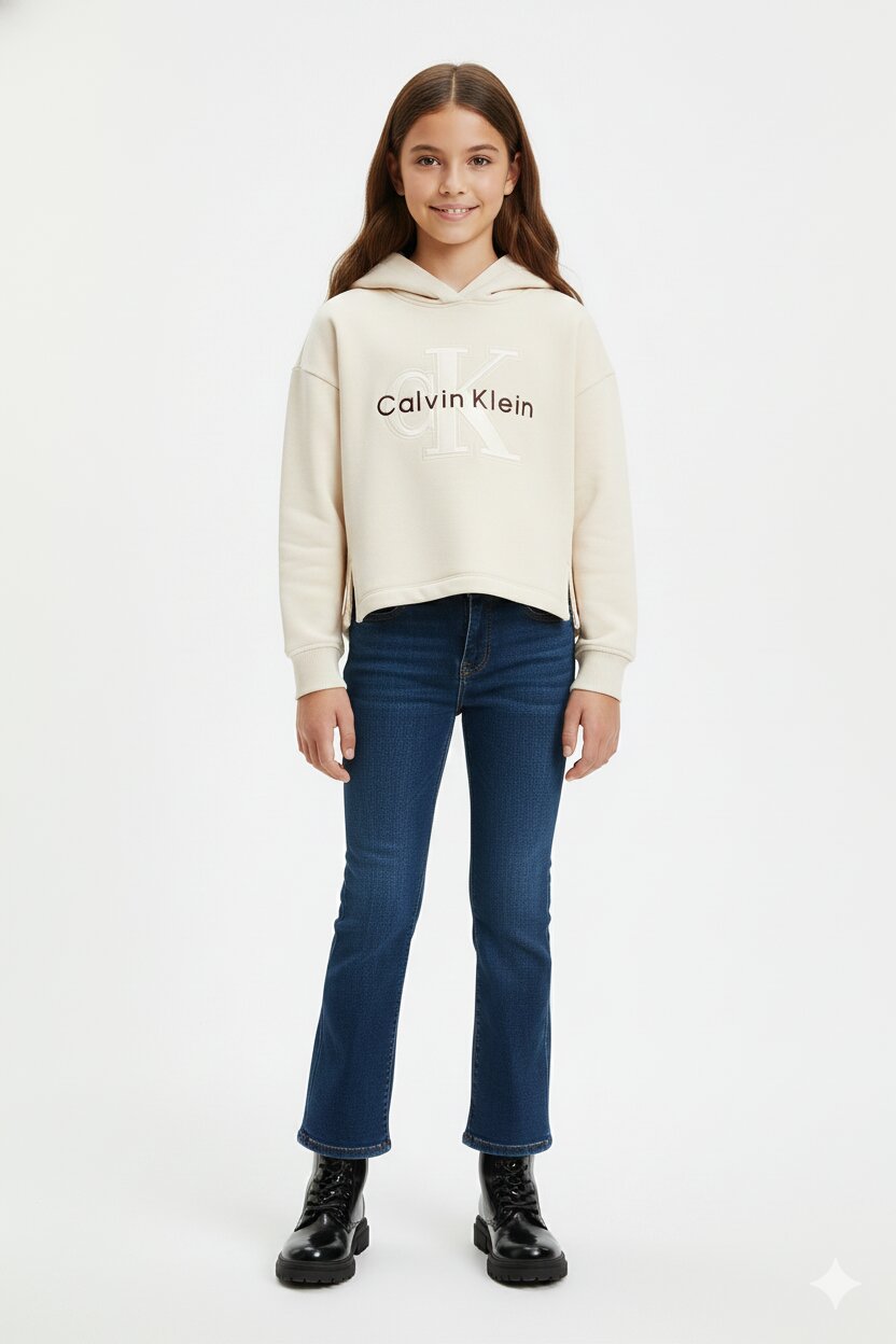 Calvin Klein Felpa Bambina In Cotone Con Cappuccio Sportivo Autunno/inverno