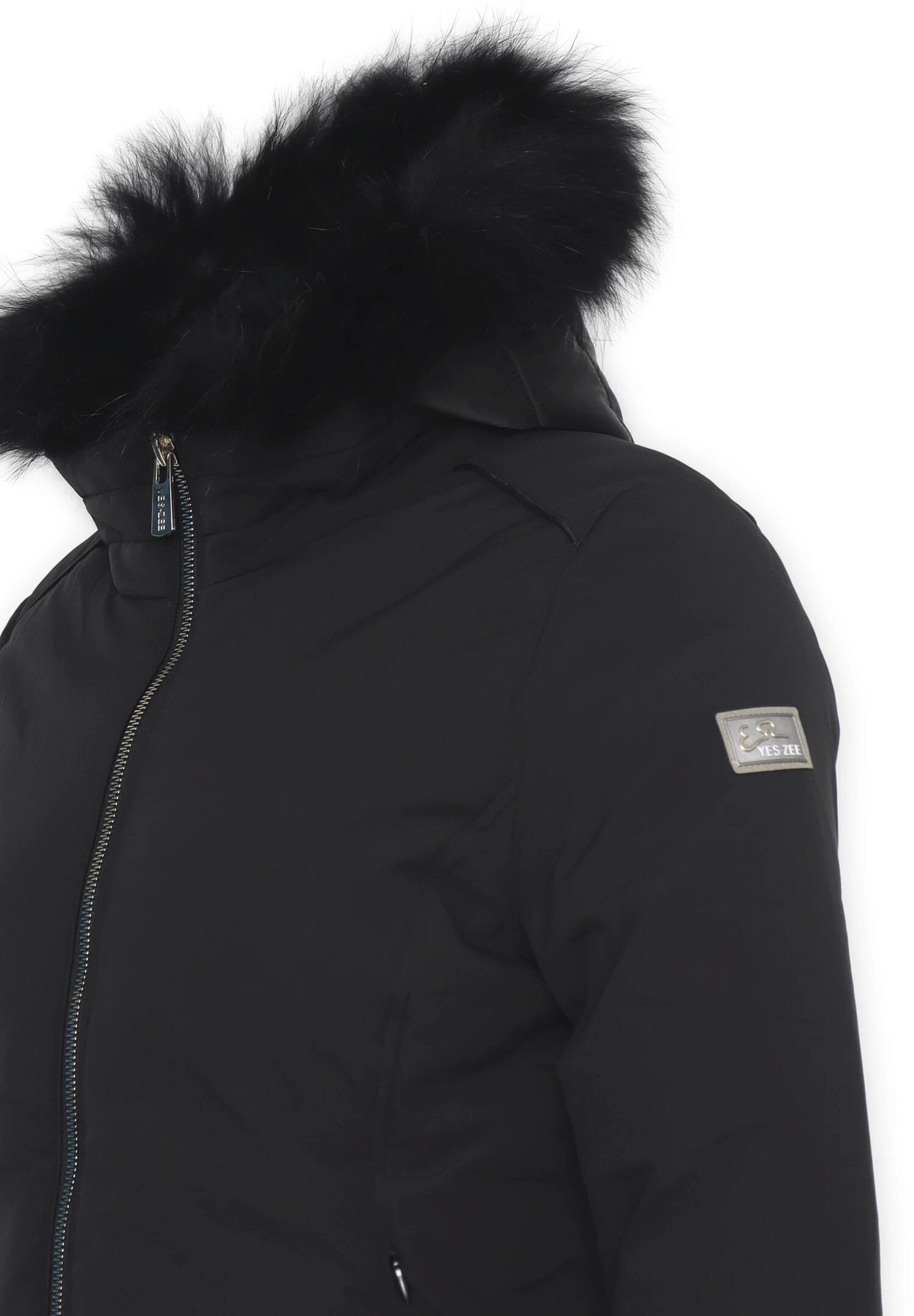 Piumino Bambina Yes Zee Nero 2-16 Anni con Cappuccio Staccabile in Piuma