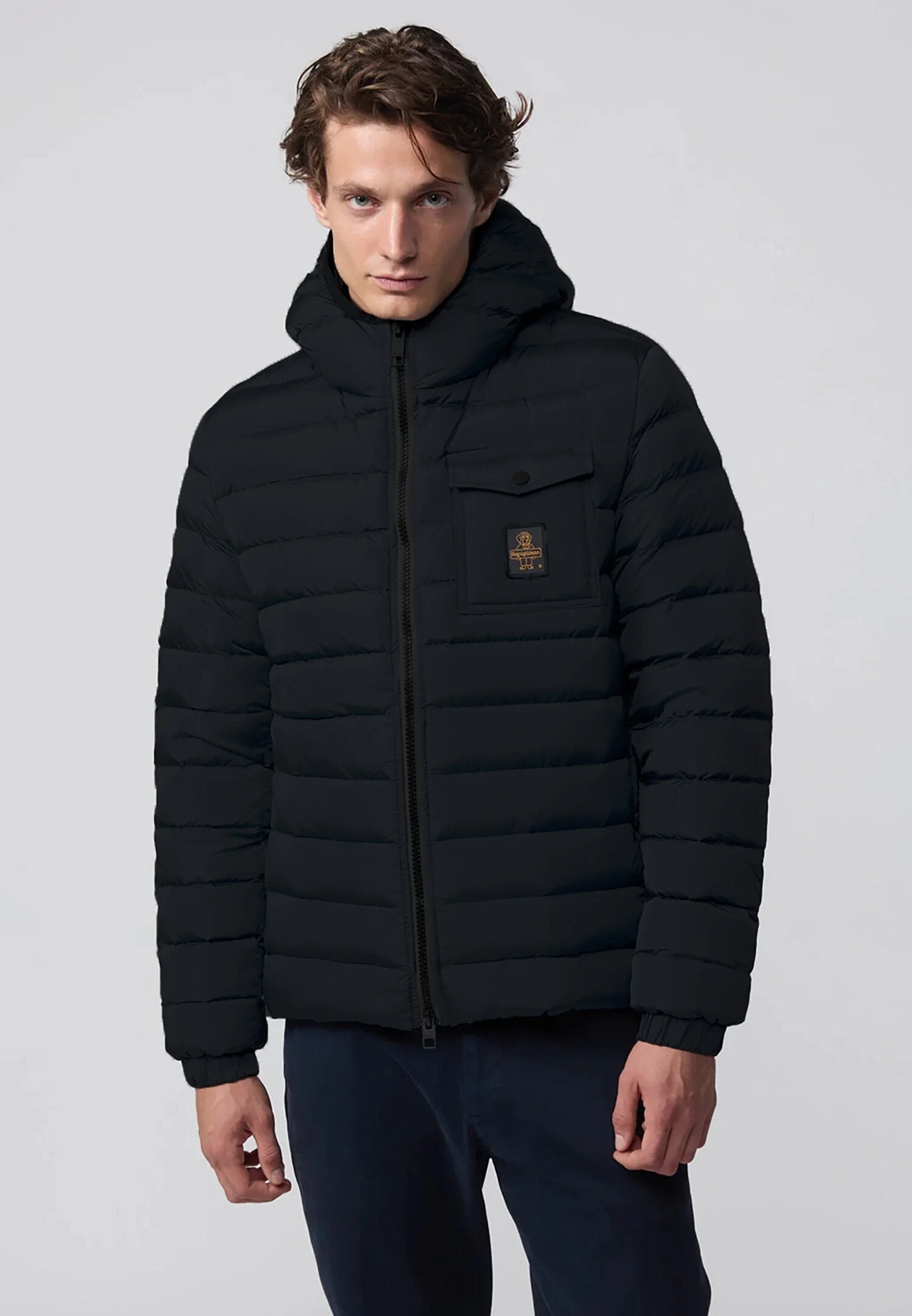 Refrigiwear Giubotto Nero Uomo Taschino In Nylon Con Cappuccio Sportivo AI25