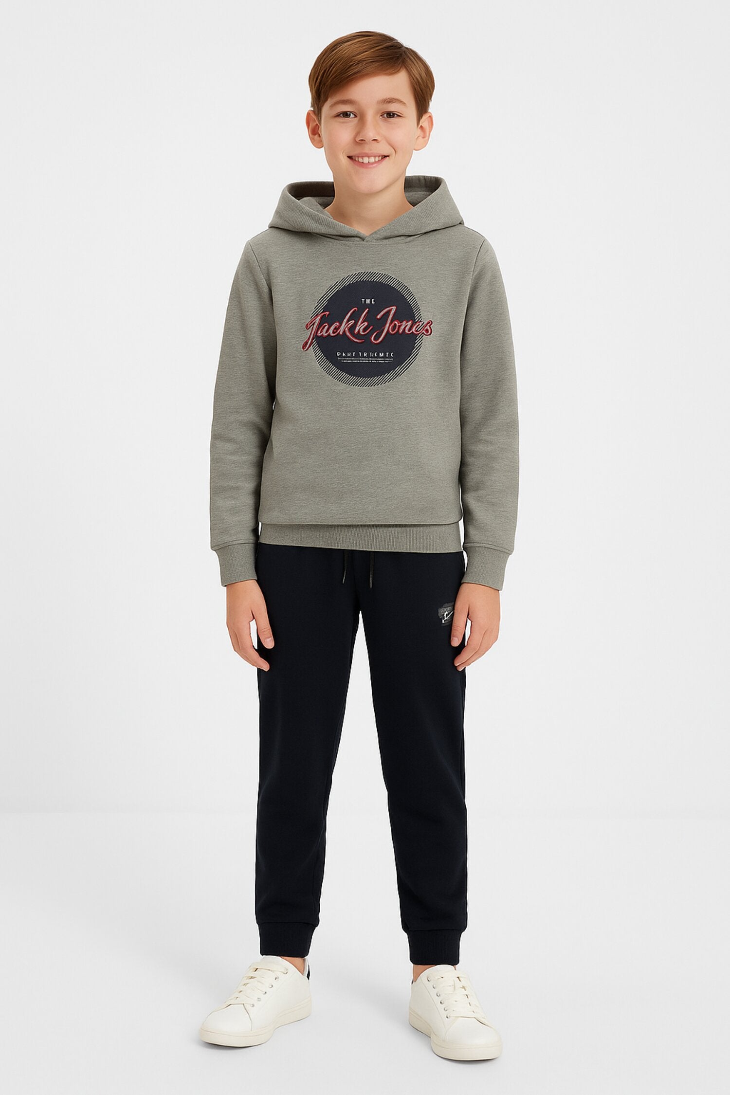 Jack & Jones Junior Felpa Grigia Grafica Bambino In Cotone Con Cappuccio AI25