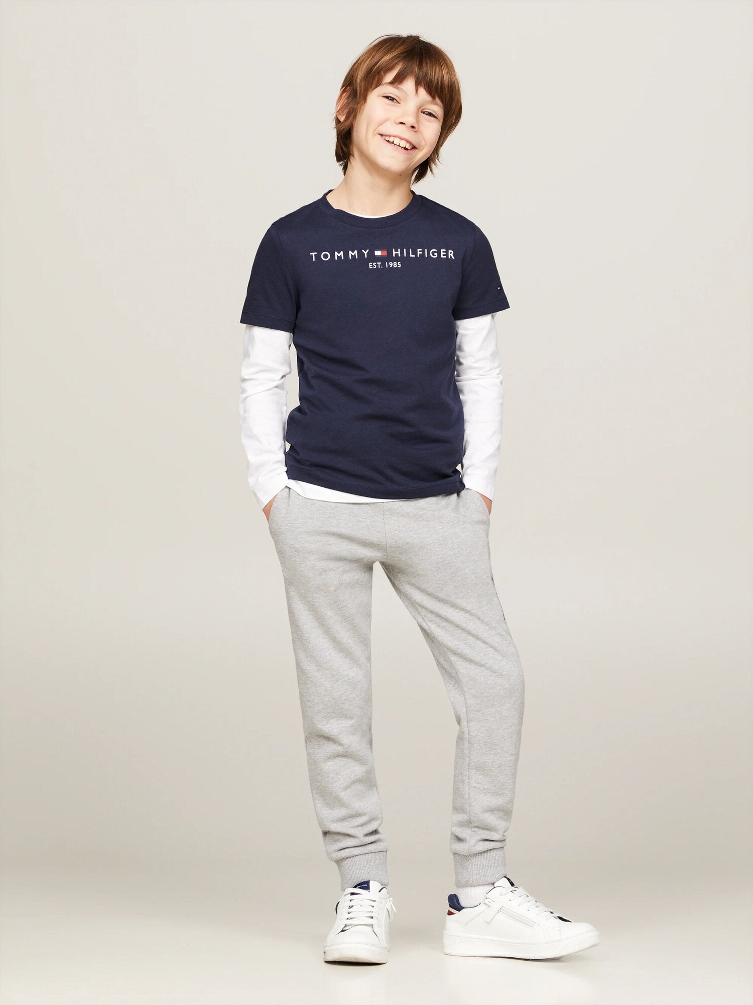 Tommy Hilfiger Tshirt Blu Bambino In Jersey Maniche Corte Scuola PE26