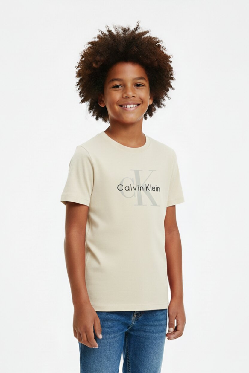 Calvin Klein Tshirt Avorio Bambino In Jersey Maniche Corte Sportivo PE26