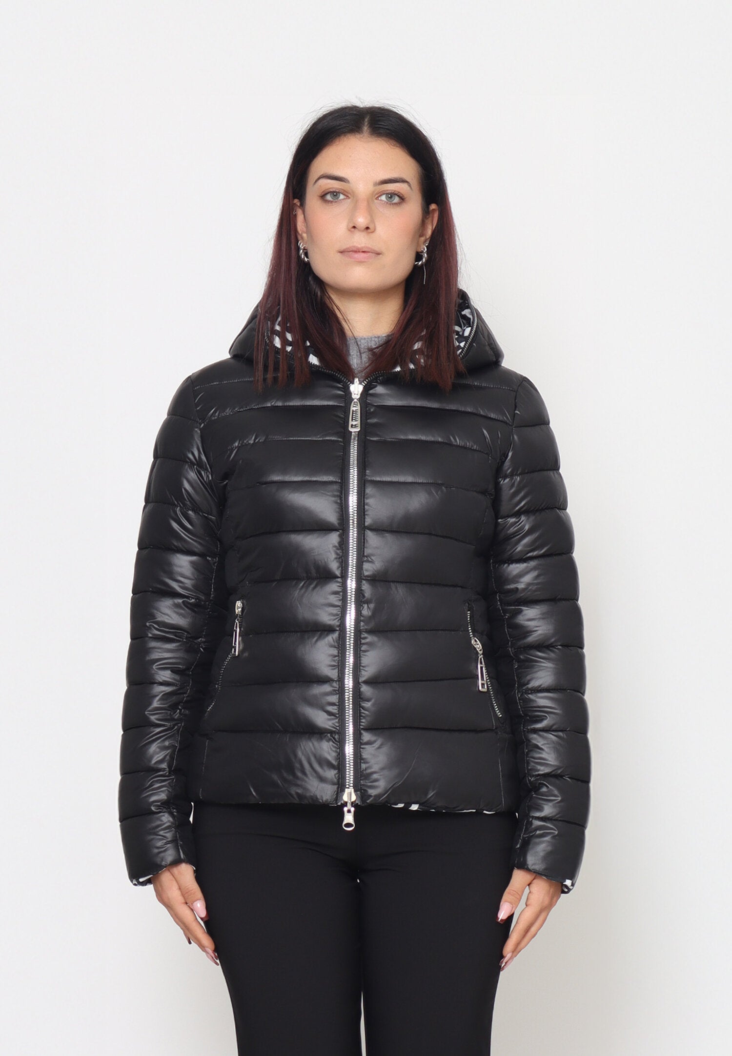 Monte Cervino Giubbotto Nero Donna In Nylon Con Cappuccio Mezza Stagione AI25
