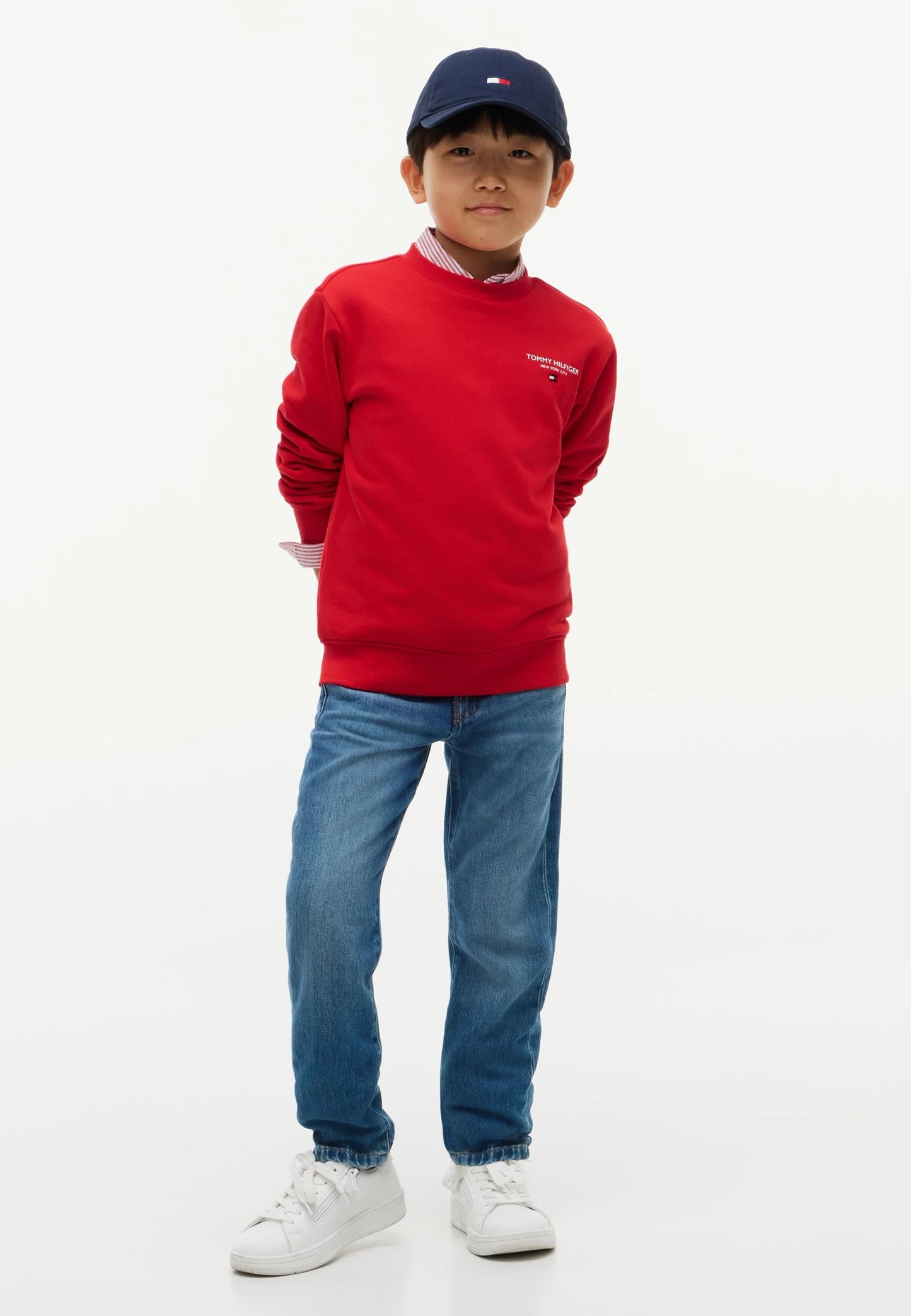 TOMMY HILFIGER Felpa ROSSA A girocollo CON LOGO PICCOLO Bambini e ragazzi kb0kb10766xl7.ro_