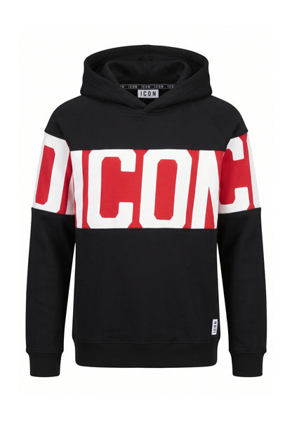 ICON FELPA NERO CON CAPPUCCIO CON BANDA ROSSA CENTRALE Bambini e ragazzi IBSW001383.NE_