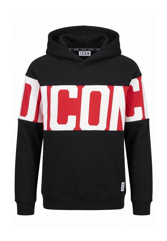 ICON FELPA NERO CON CAPPUCCIO CON BANDA ROSSA CENTRALE Bambini e ragazzi IBSW001383.NE_